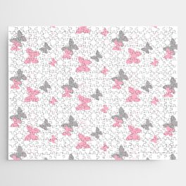 Pink Gray Butterfly Jigsaw Puzzle