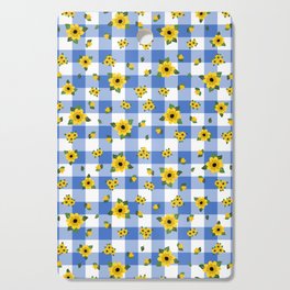 Yellow Flowers All Over - blue check Cutting Board