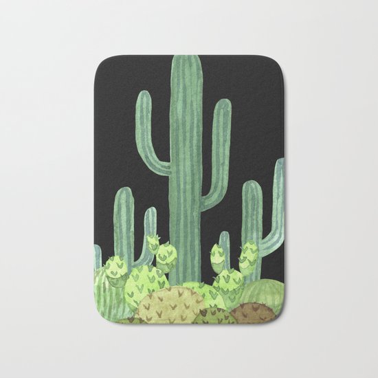 Night Desert Prickly Cactus Bunch Bath Mat