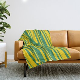 [ Thumbnail: Yellow and Sea Green Colored Striped Pattern Throw Blanket ]