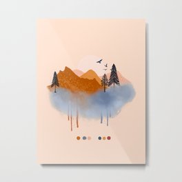 Mountain Landscape Abtraction Metal Print | Abstraction, Birds, Landscape, Drawing, Minimalism, Watercolor, Clouds, Mountains 