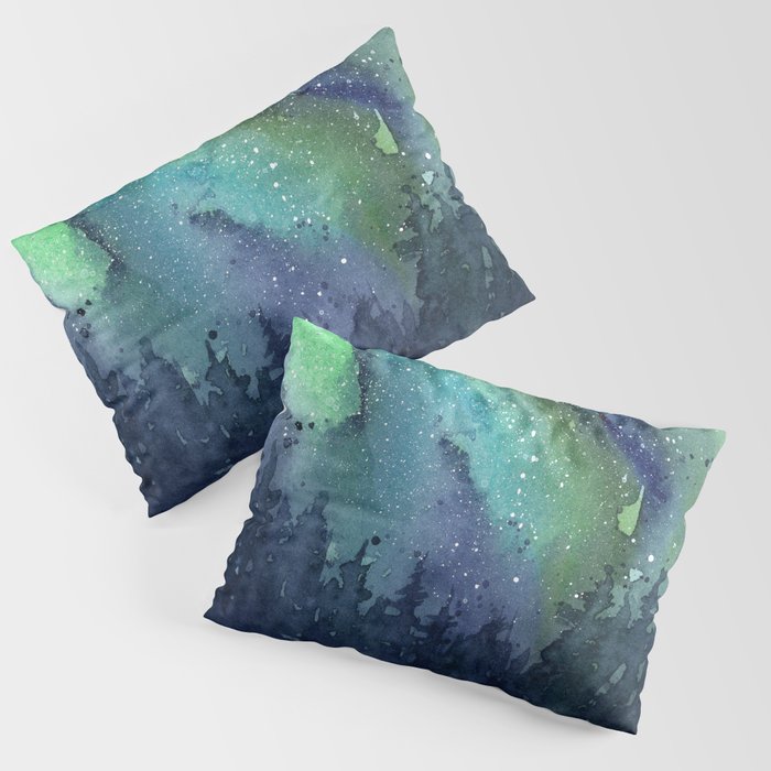 Galaxy Aurora Northern Lights Nebula Space Watercolor Pillow Sham