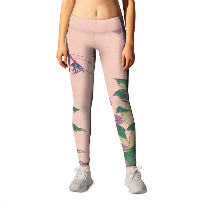 Dragonfly and Flowers Painting Vintage Art Leggings