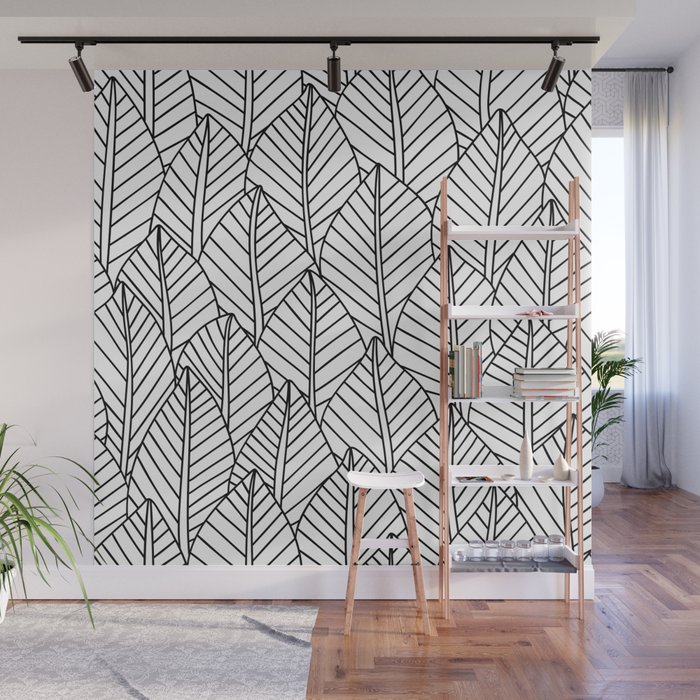 Leaves Black and White Hand-Drawn Wall Mural