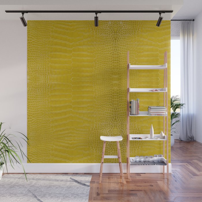 Yellow Alligator Leather Print Wall Mural