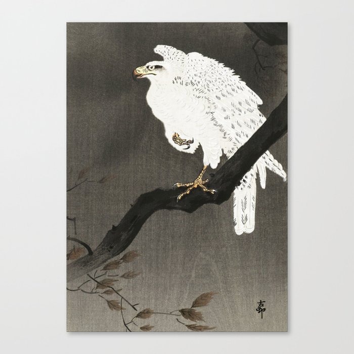 White Eagle on a tree - Vintage Japanese Woodblock Print Canvas Print