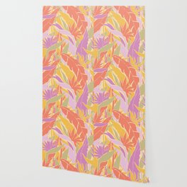 Bird of Paradise Exotic Jungle plants pattern. Contemporary Art Digital illustration background.  Wallpaper