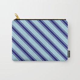 [ Thumbnail: Light Blue and Midnight Blue Colored Striped Pattern Carry-All Pouch ]