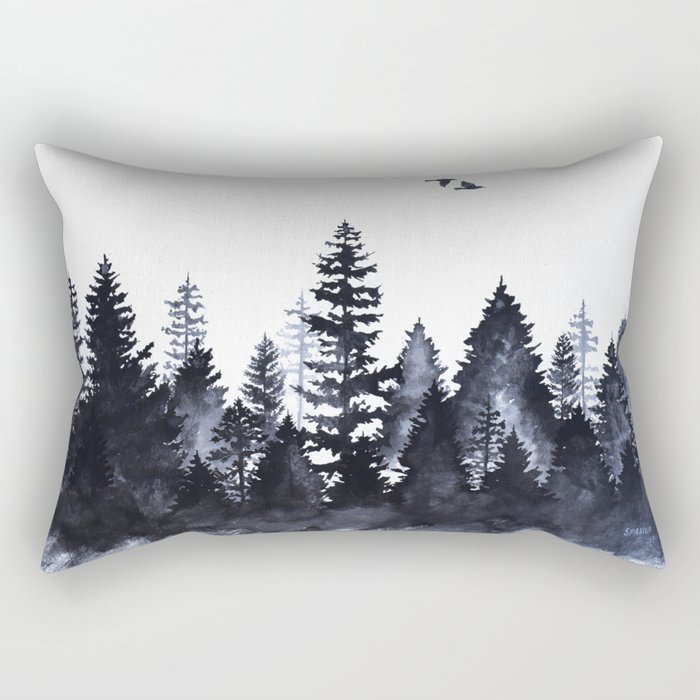 Forest Silhouette Watercolor Rectangular Pillow