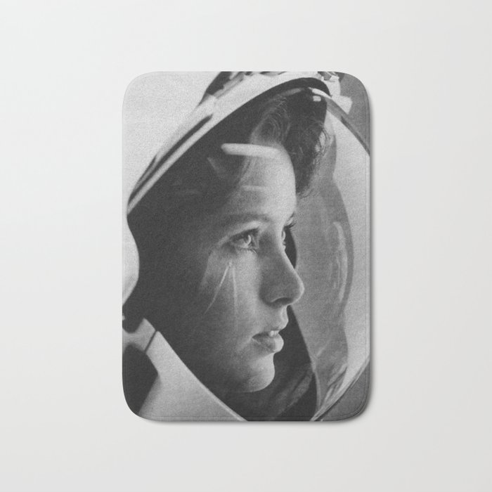 NASA Astronaut, Anna Fisher, black and white photograph Bath Mat