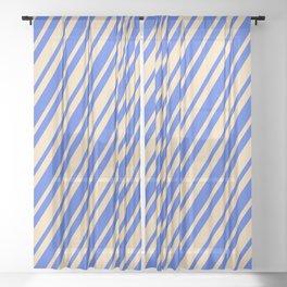 [ Thumbnail: Royal Blue & Tan Colored Pattern of Stripes Sheer Curtain ]