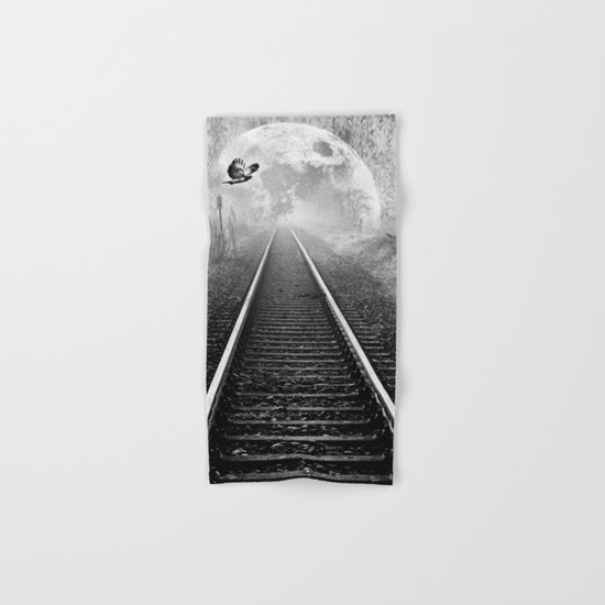 Railway to the moon in b&w Hand & Bath Towel