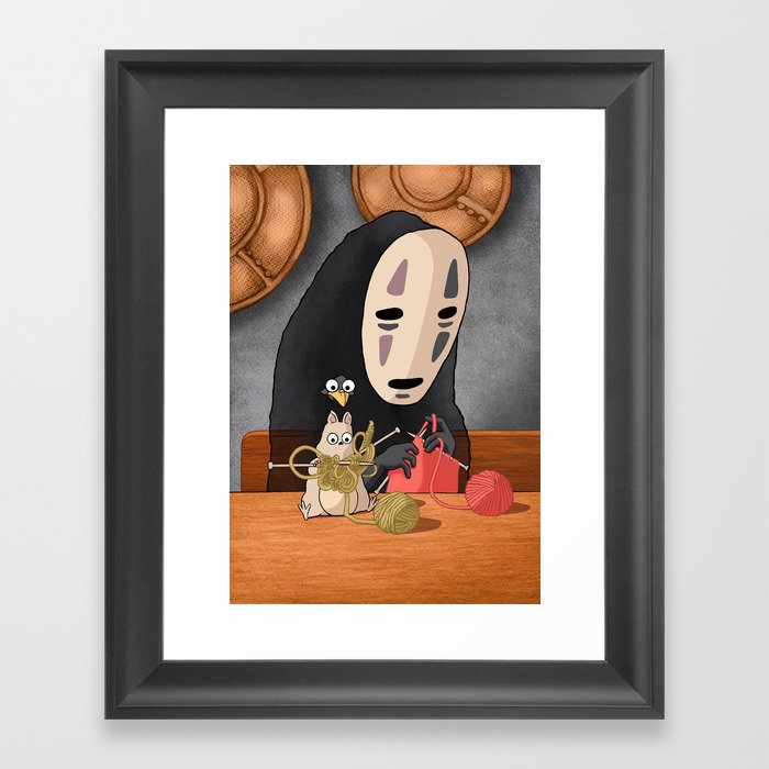 Spirited Away Boh And No Face Knitting Framed Art Print By