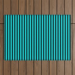 [ Thumbnail: Dark Turquoise & Black Colored Stripes Pattern Outdoor Rug ]