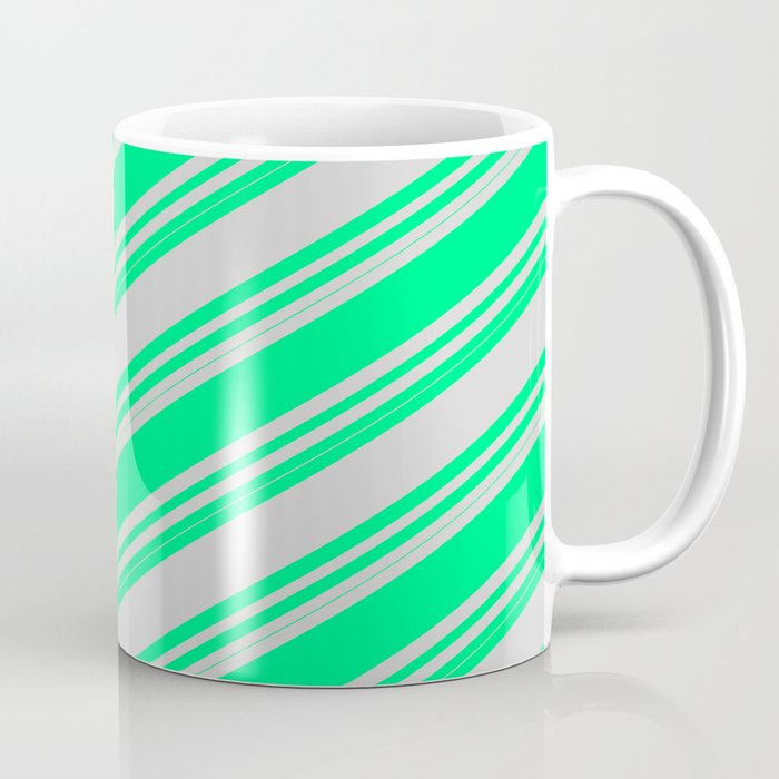 Green and Light Gray Colored Striped Pattern Coffee Mug