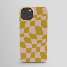Warped Checkered Pattern (mustard yellow/pink) iPhone Case