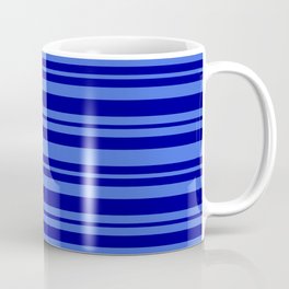 [ Thumbnail: Dark Blue & Royal Blue Colored Stripes Pattern Coffee Mug ]
