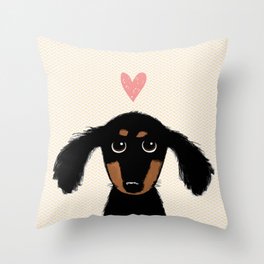 Dachshund Love | Cute Longhaired Black and Tan Wiener Dog Throw Pillow
