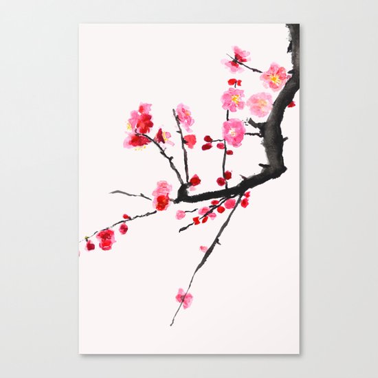 red plum flower red background Canvas Print