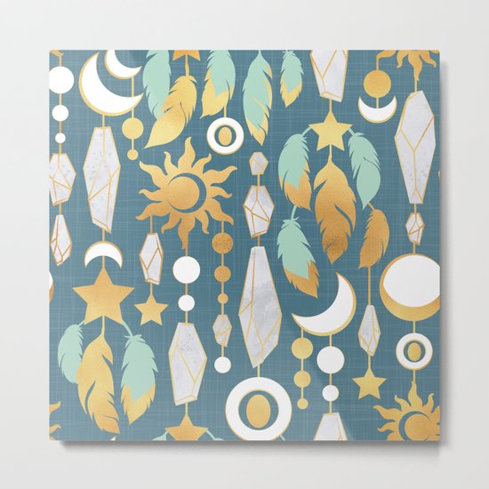 Bohemian spirit // dark turquoise background Metal Print