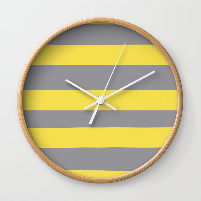 Hand Drawn Fat Horizontal Line Pattern Pantone 2021 Color Of The Year Illuminating and Ultimate Gray  Wall Clock