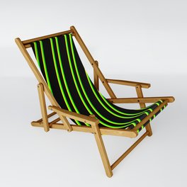 [ Thumbnail: Black, Yellow, and Lime Colored Pattern of Stripes Sling Chair ]
