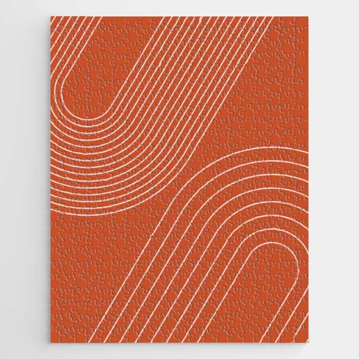 Geometric Lines Pattern 8 in Rust Rose Gold (Rainbow Abstract) Jigsaw Puzzle