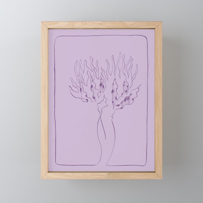 Drying, the blooming stage of a pair of protea; Purple single line ink drawing Framed Mini Art Print
