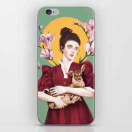 Gentle Beauty | Lady and Her Deer Friend - Charming Whimsical Floral Portrait  iPhone Skin