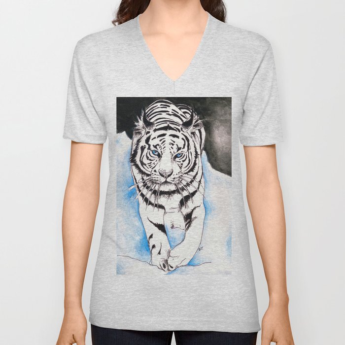 White Tiger V Neck T Shirt