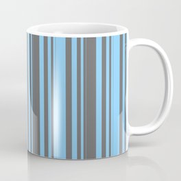[ Thumbnail: Light Sky Blue and Dim Grey Colored Pattern of Stripes Coffee Mug ]