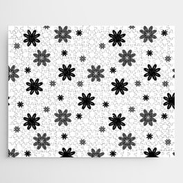 Black and White Daisy Pattern Jigsaw Puzzle