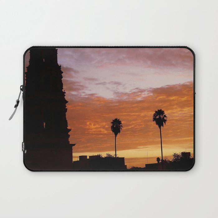 Mexico Photography - A Church And Two Palm Trees In The Sunset Laptop Sleeve