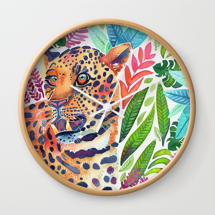 Leopard Tropical Watercolors Wall Clock