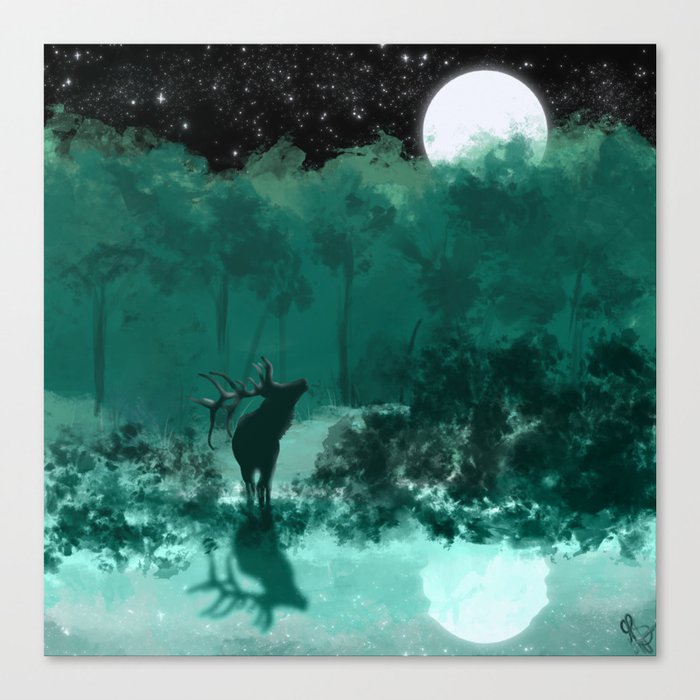 Moonlit Moose Reflection Canvas Print