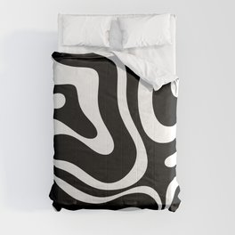 Modern Retro Liquid Swirl Abstract Pattern in Black and White Comforter