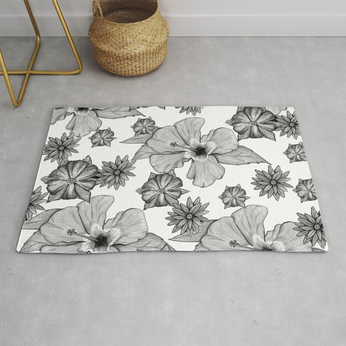 Floral Mood: Black and White II Rug