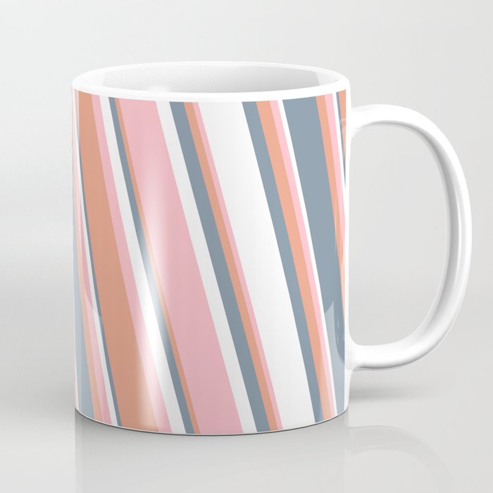 Light Pink, Dark Salmon, Light Slate Gray & White Colored Striped Pattern Coffee Mug