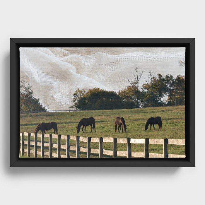 Horses with Fabric Sky | Surrealist Digital Art Framed Canvas