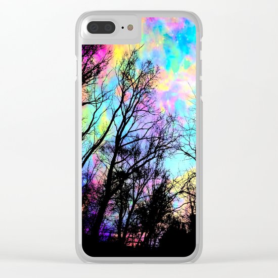 Black Trees Colorful space. Clear iPhone Case