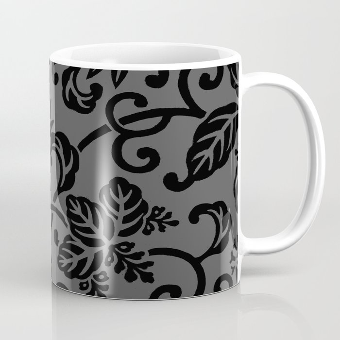 Slate Gray & Black Japanese Leaf Pattern Coffee Mug