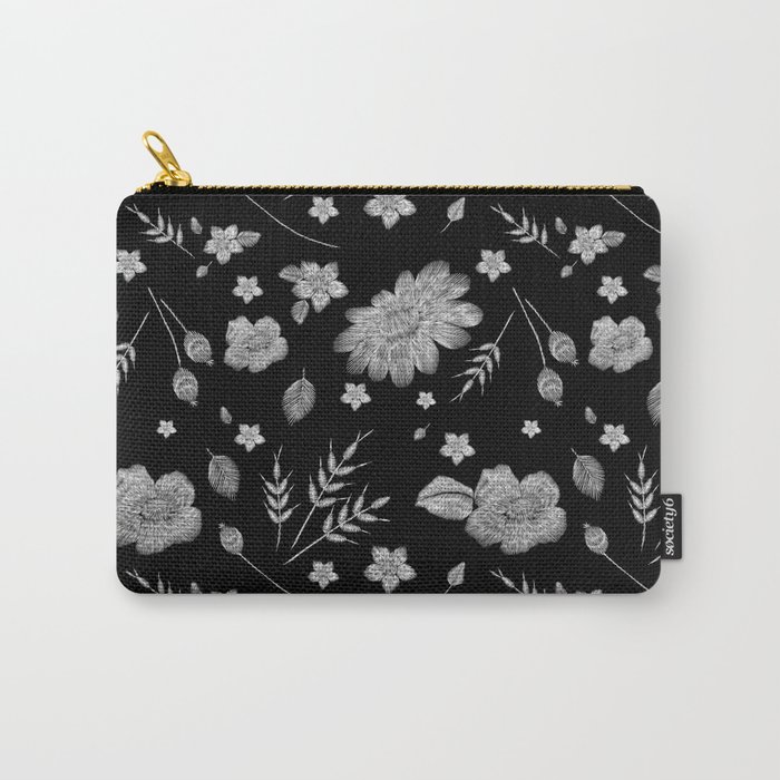 Embroidered Leaves & Flowers Carry-All Pouch