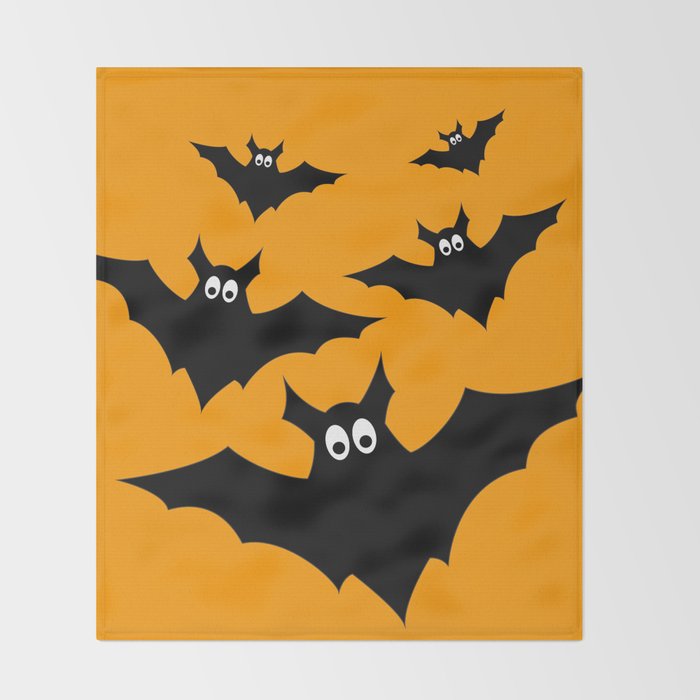 Cool Cute Black Flying Bats Halloween Throw Blanket By Pldesign