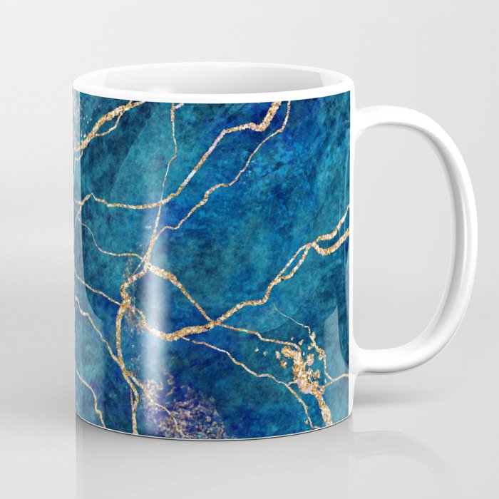 Marble Blue Gold Gem Stone Art Coffee Mug