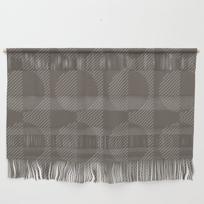 Stripes Circles Squares Mid-Century Checkerboard Brown White Wall Hanging