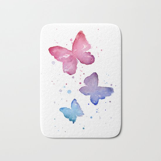 Butterflies Watercolor Abstract Splatters Bath Mat