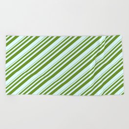 [ Thumbnail: Green and Light Cyan Colored Lined Pattern Beach Towel ]