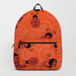 Red Ladybugs on Orange Background Backpack