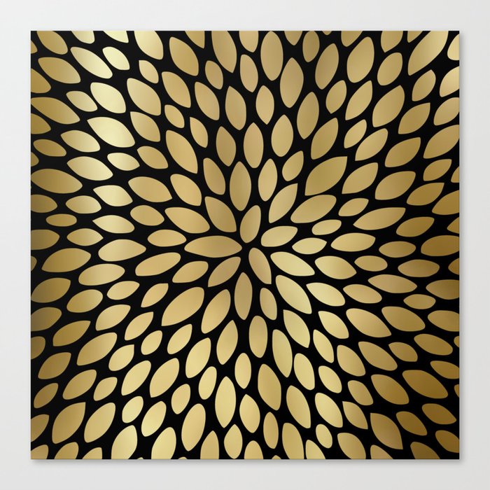 Floral Bloom Black and Gold Canvas Print: Black Gold Wall Art