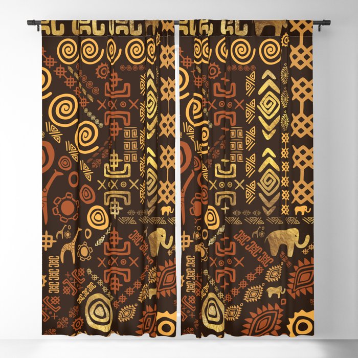 Ethnic African Pattern- browns and golds #12 Blackout Curtain